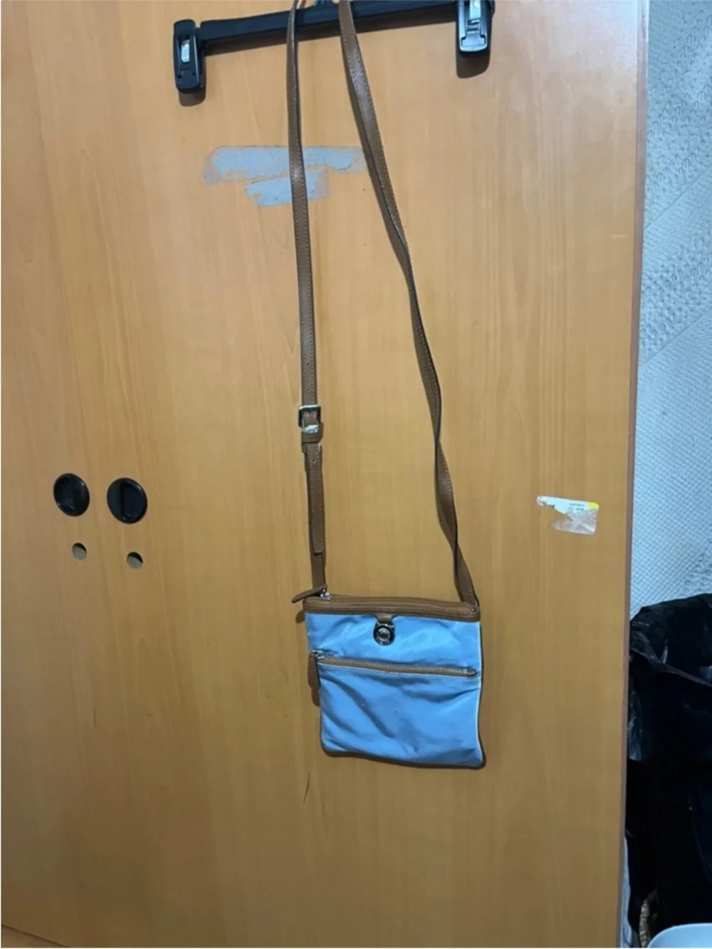 Michael Kors Light Blue Crossbody with Brown Trim and Logo Hardware - Picture 2 of 5